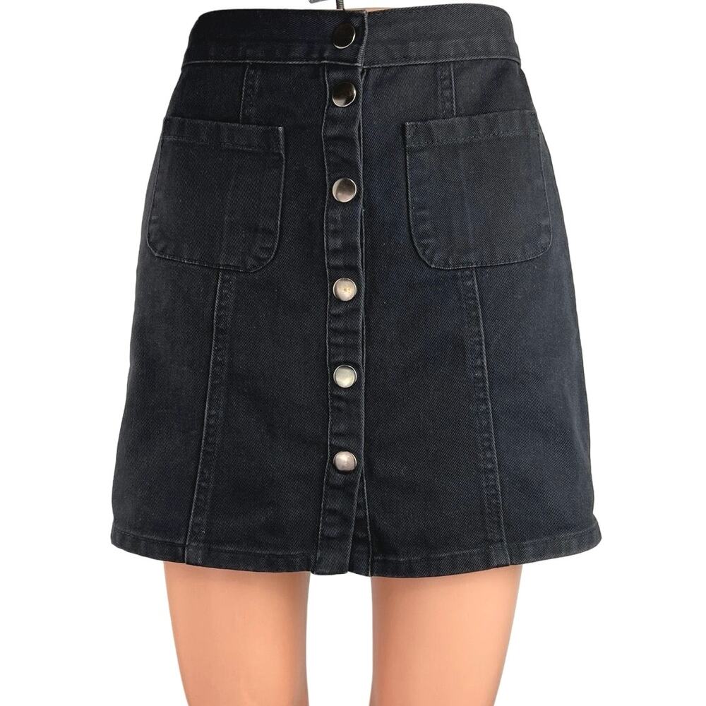 Urban Outfitters BDG Women's Black Denim Button Front Casual Mini Skirt Size XS